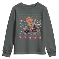 Funny Gingerbread Man Riding Bull Youth Sweatshirt Cowboy Western Rodeo Christmas Gift - Wonder Print Shop