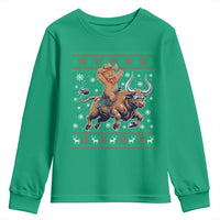 Funny Gingerbread Man Riding Bull Youth Sweatshirt Cowboy Western Rodeo Christmas Gift - Wonder Print Shop