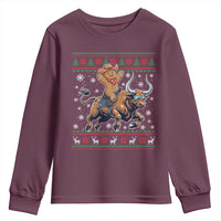 Funny Gingerbread Man Riding Bull Youth Sweatshirt Cowboy Western Rodeo Christmas Gift - Wonder Print Shop