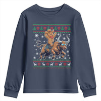 Funny Gingerbread Man Riding Bull Youth Sweatshirt Cowboy Western Rodeo Christmas Gift - Wonder Print Shop