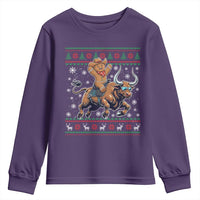 Funny Gingerbread Man Riding Bull Youth Sweatshirt Cowboy Western Rodeo Christmas Gift - Wonder Print Shop