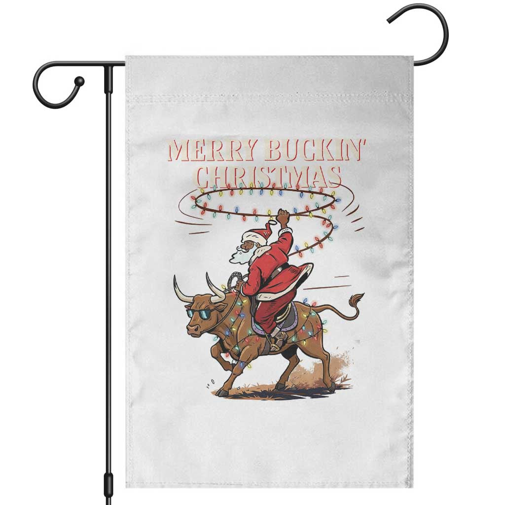 Merry Buckin Christmas Garden Flag Black Santa Western Rodeo Gift - Wonder Print Shop