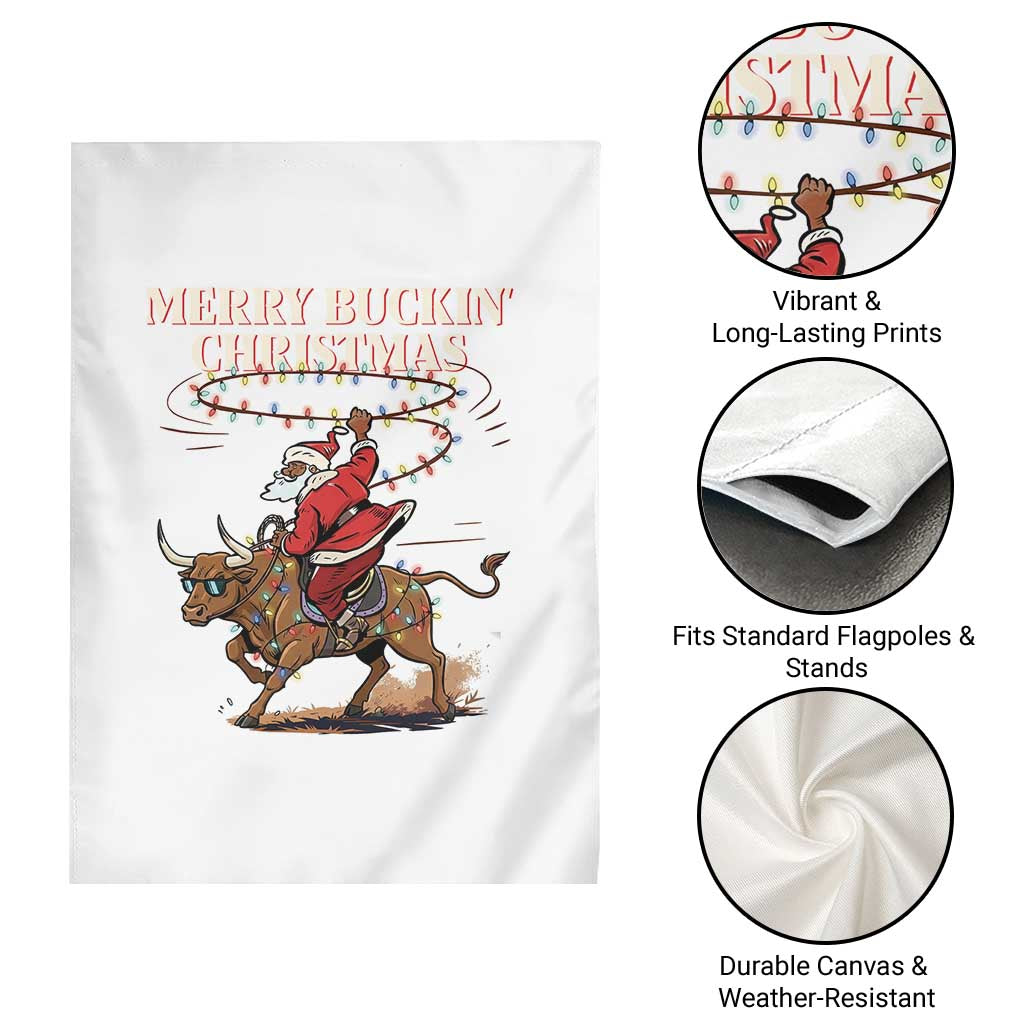 Merry Buckin Christmas Garden Flag Black Santa Western Rodeo Gift - Wonder Print Shop