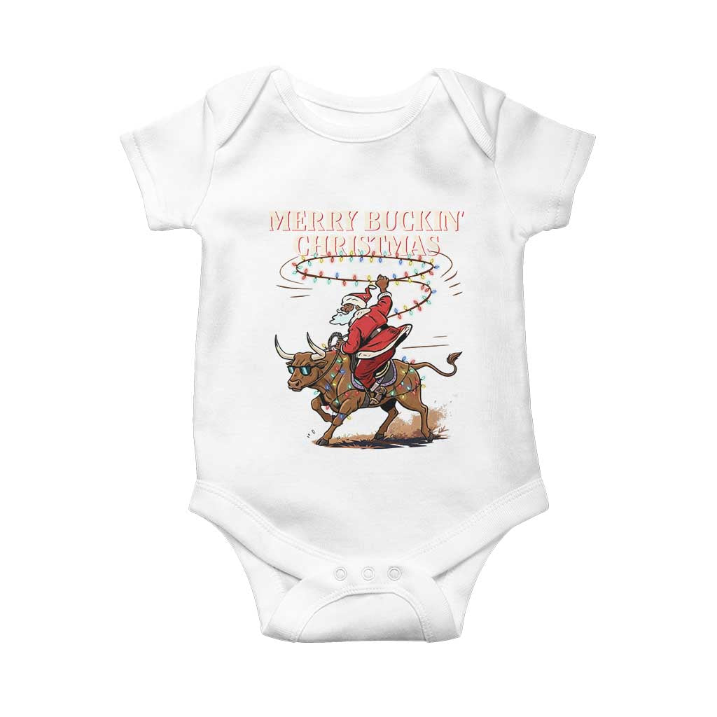 Merry Buckin Christmas Baby Onesie Black Santa Western Rodeo Gift - Wonder Print Shop