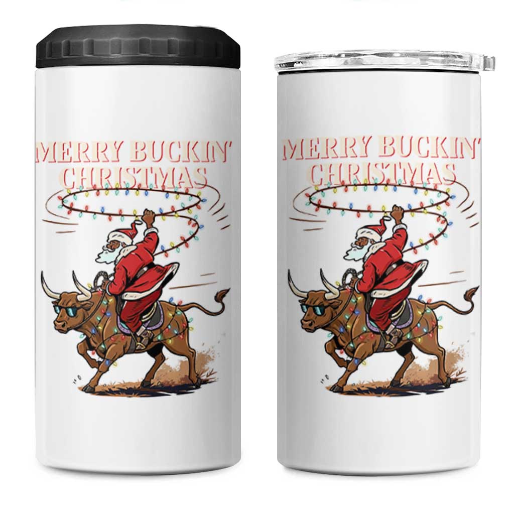 Merry Buckin Christmas 4 in 1 Can Cooler Tumbler Black Santa Western Rodeo Gift - Wonder Print Shop