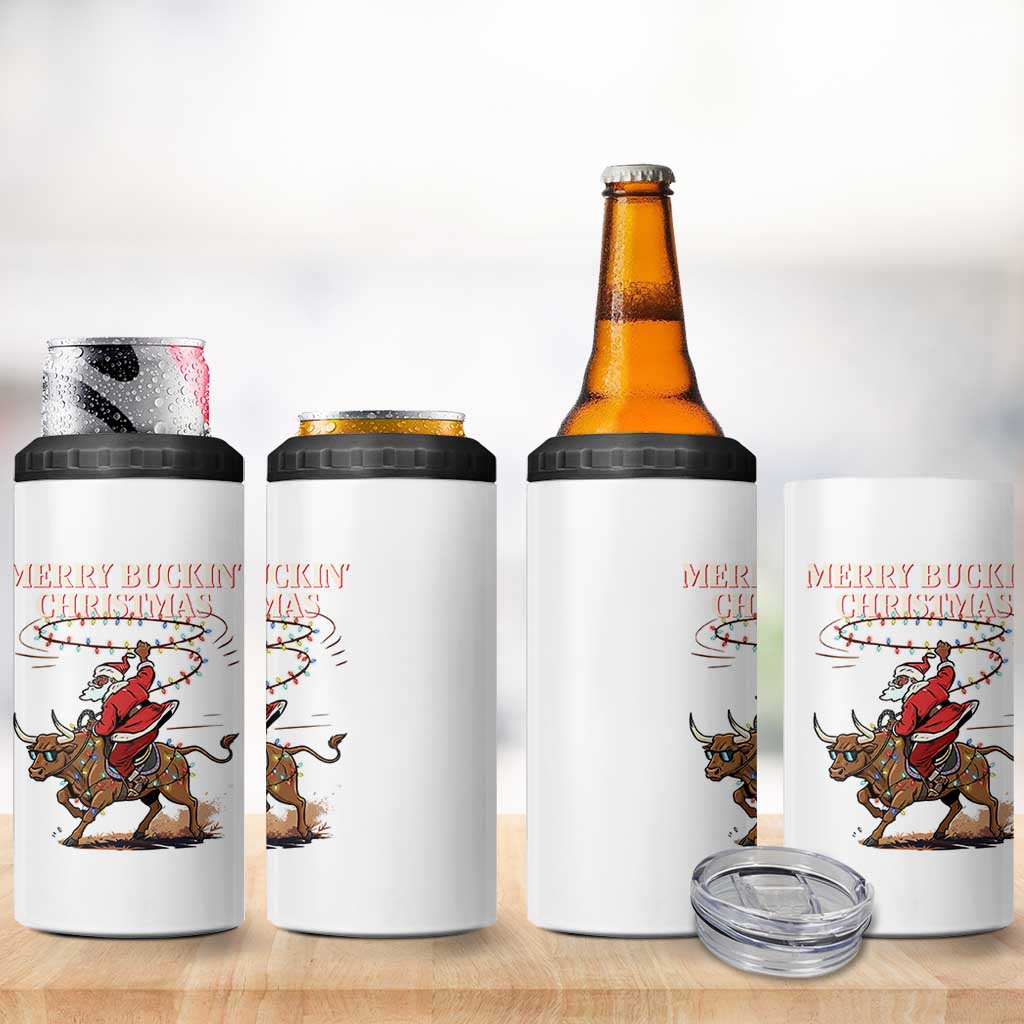 Merry Buckin Christmas 4 in 1 Can Cooler Tumbler Black Santa Western Rodeo Gift - Wonder Print Shop