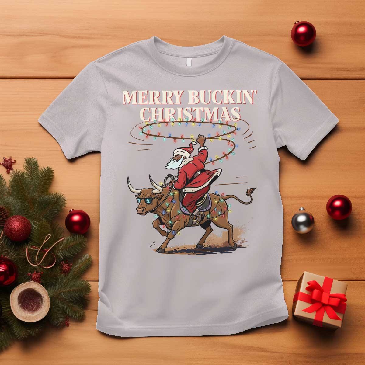 Merry Buckin Christmas T Shirt Black Santa Western Rodeo Gift - Wonder Print Shop