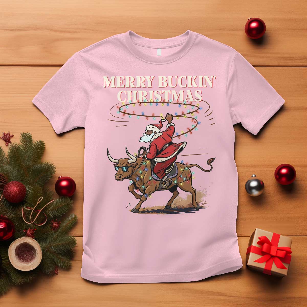 Merry Buckin Christmas T Shirt Black Santa Western Rodeo Gift - Wonder Print Shop