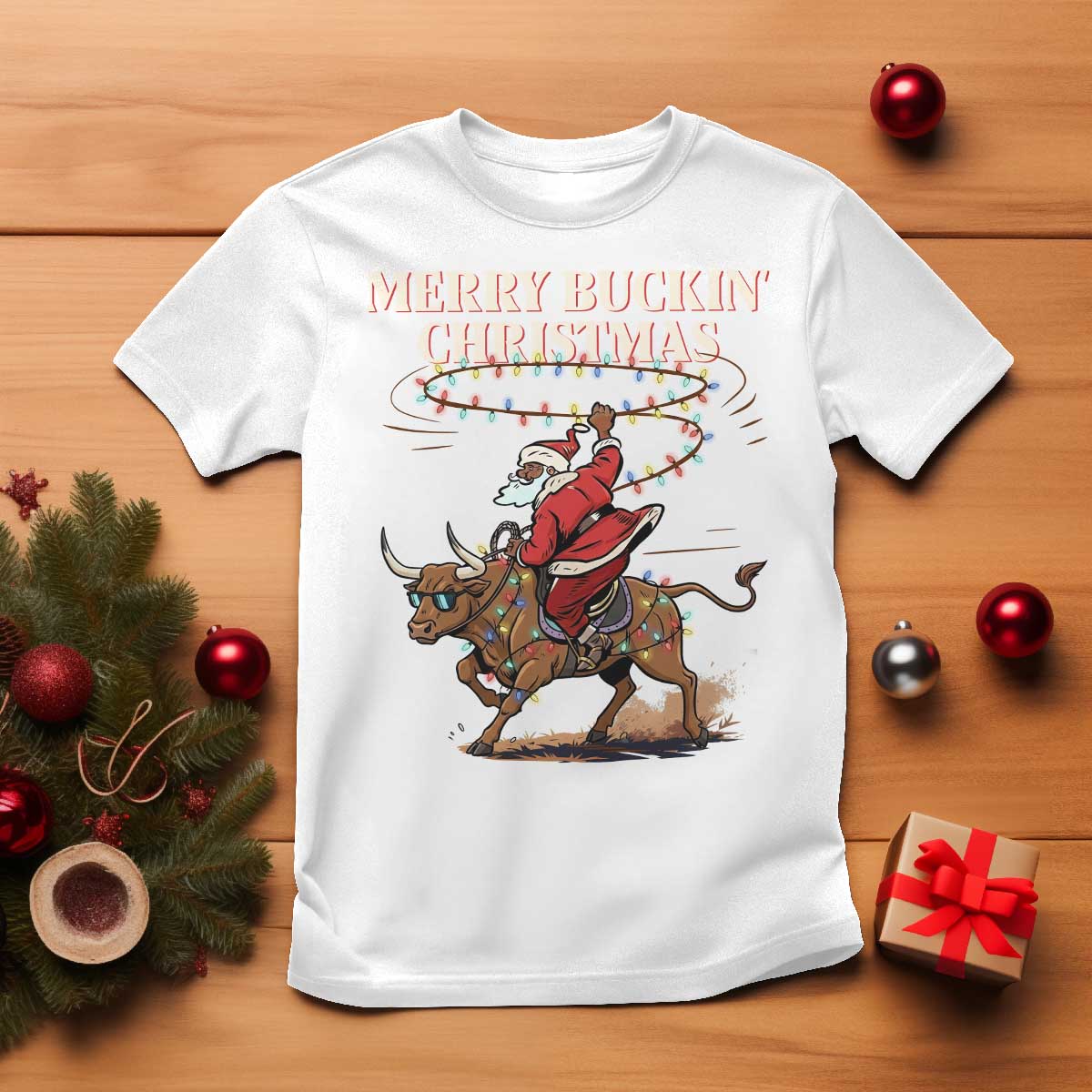 Merry Buckin Christmas T Shirt Black Santa Western Rodeo Gift - Wonder Print Shop