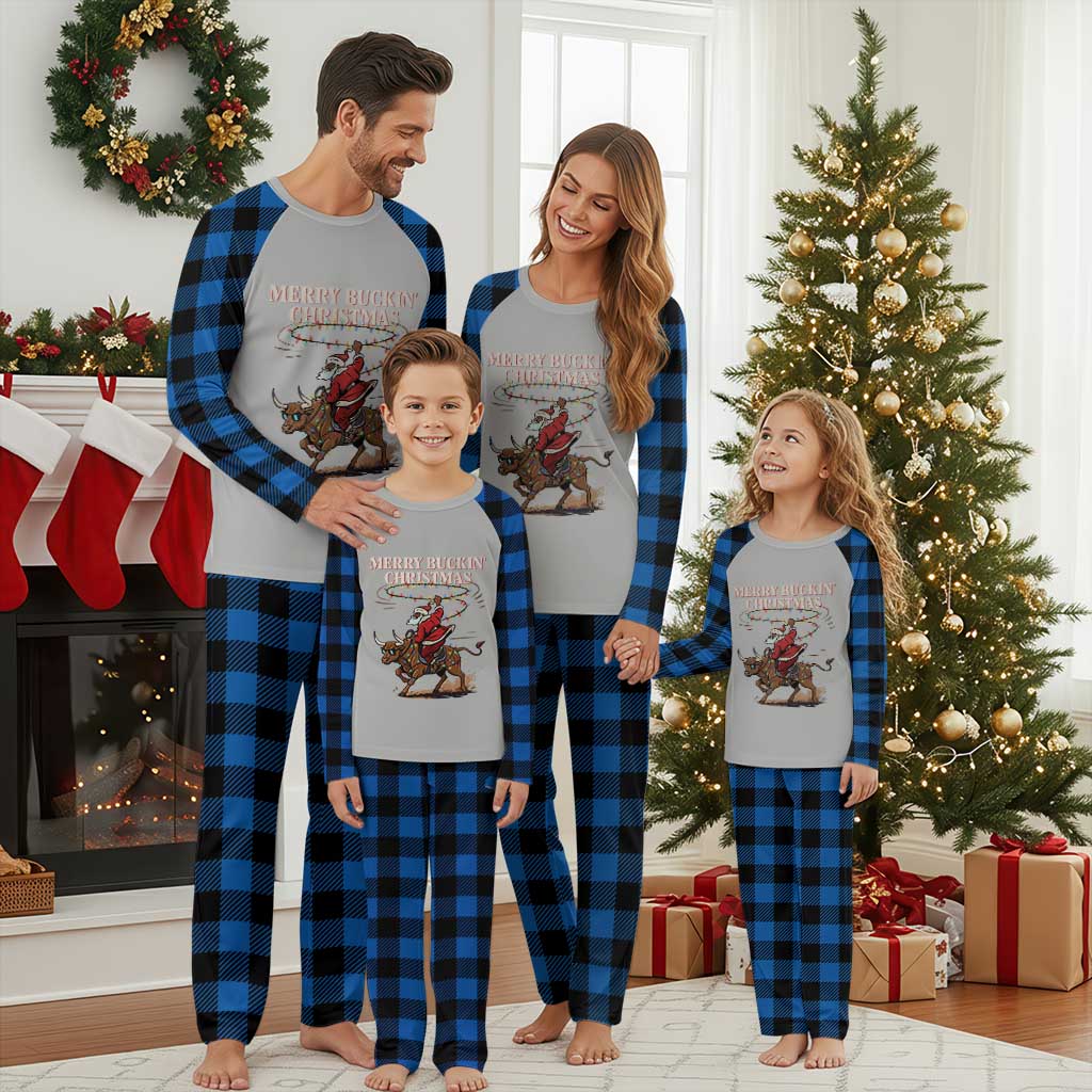 Merry Buckin Christmas Plaid Pajama Set Black Santa Western Rodeo Gift - Wonder Print Shop