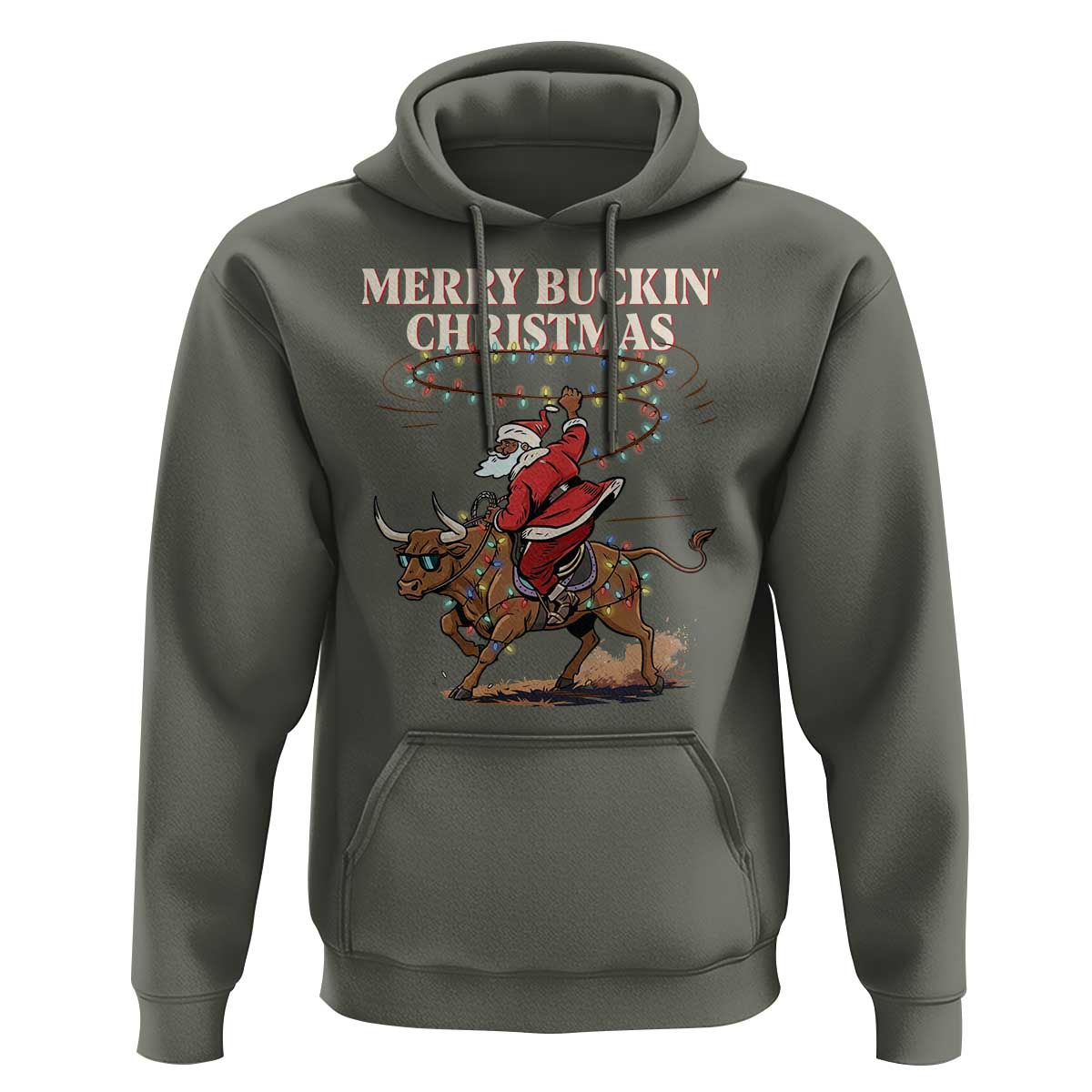 Merry Buckin Christmas Hoodie Black Santa Western Rodeo Gift - Wonder Print Shop