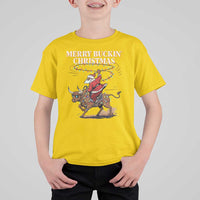 Merry Buckin Christmas T Shirt For Kid Black Santa Western Rodeo Gift - Wonder Print Shop