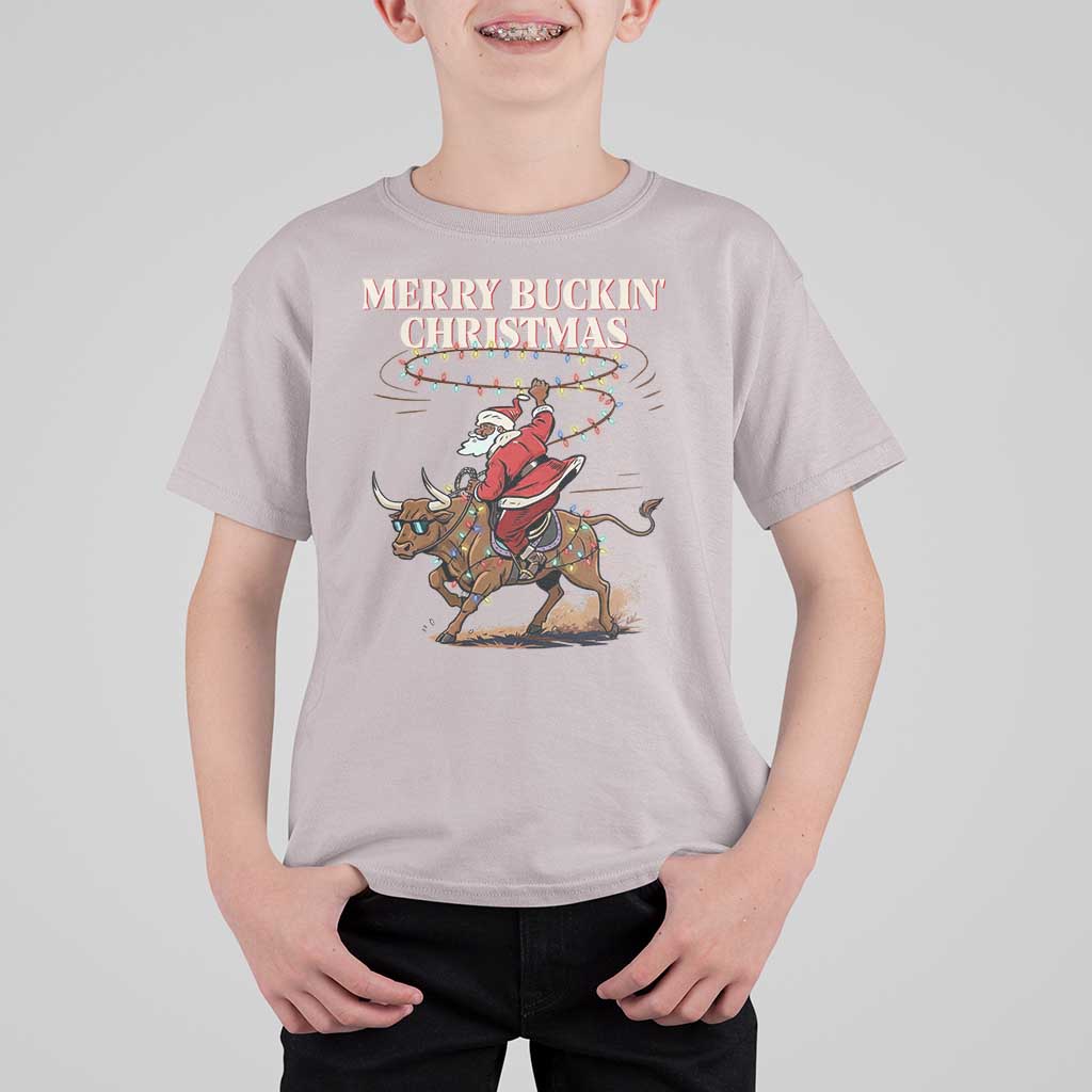 Merry Buckin Christmas T Shirt For Kid Black Santa Western Rodeo Gift - Wonder Print Shop