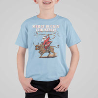 Merry Buckin Christmas T Shirt For Kid Black Santa Western Rodeo Gift - Wonder Print Shop