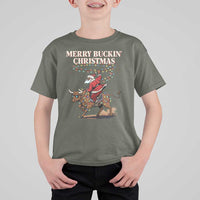 Merry Buckin Christmas T Shirt For Kid Black Santa Western Rodeo Gift - Wonder Print Shop