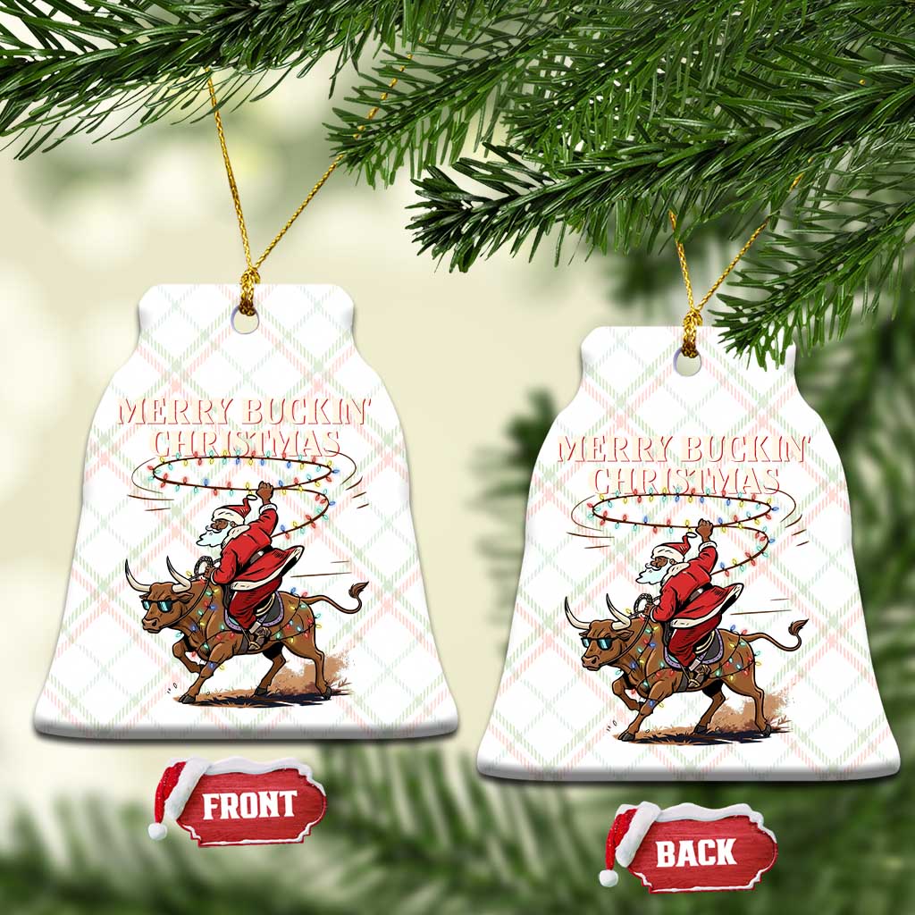 Merry Buckin Christmas Ceramic Ornament Black Santa Western Rodeo Gift - Wonder Print Shop