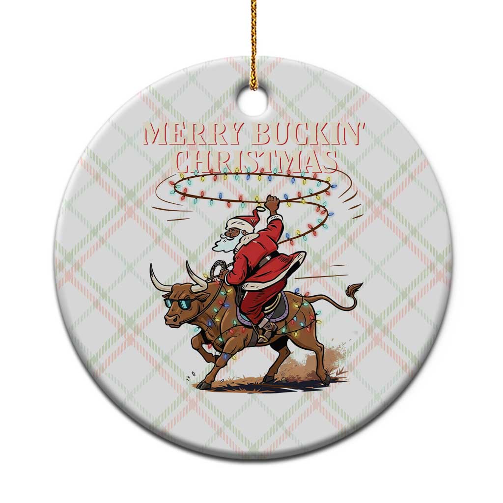 Merry Buckin Christmas Ceramic Ornament Black Santa Western Rodeo Gift - Wonder Print Shop