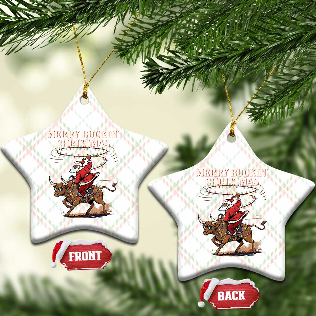 Merry Buckin Christmas Ceramic Ornament Black Santa Western Rodeo Gift - Wonder Print Shop