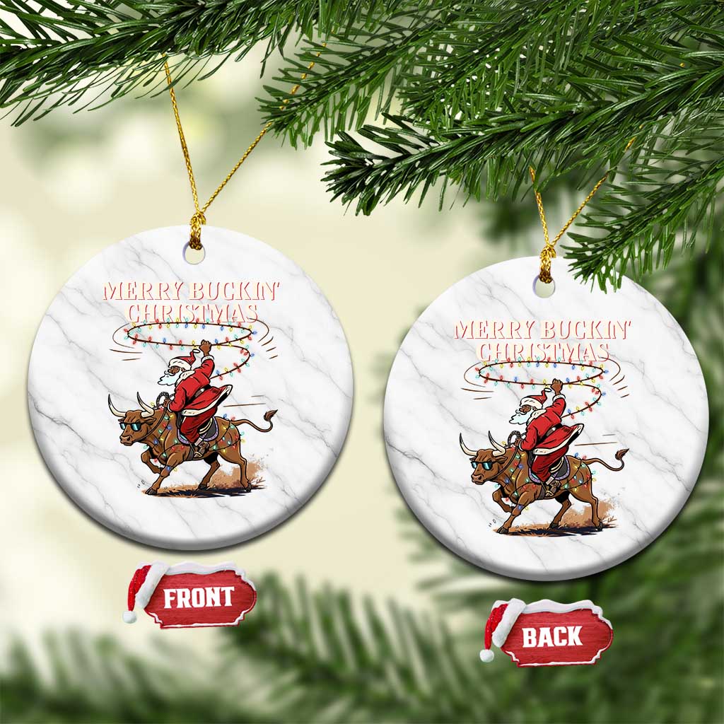 Merry Buckin Christmas Ceramic Ornament Black Santa Western Rodeo Gift - Wonder Print Shop