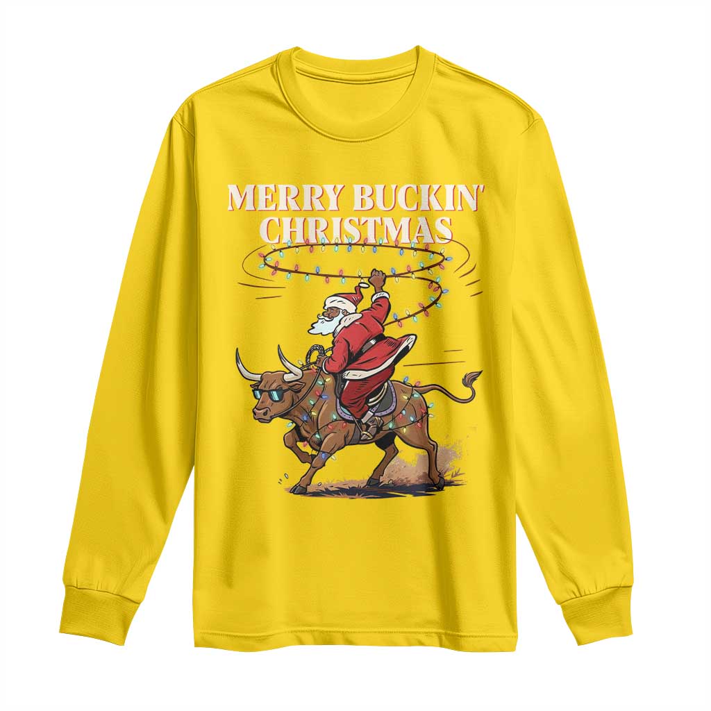Merry Buckin Christmas Long Sleeve Shirt Black Santa Western Rodeo Gift - Wonder Print Shop