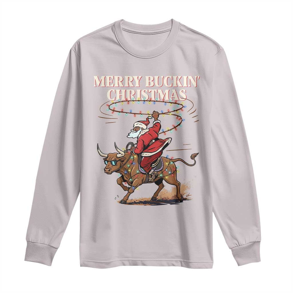 Merry Buckin Christmas Long Sleeve Shirt Black Santa Western Rodeo Gift - Wonder Print Shop