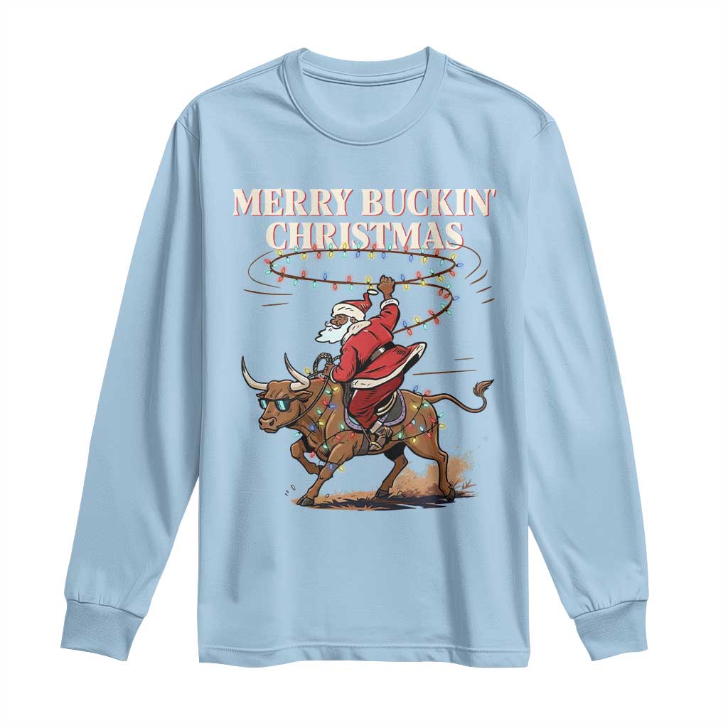 Merry Buckin Christmas Long Sleeve Shirt Black Santa Western Rodeo Gift - Wonder Print Shop