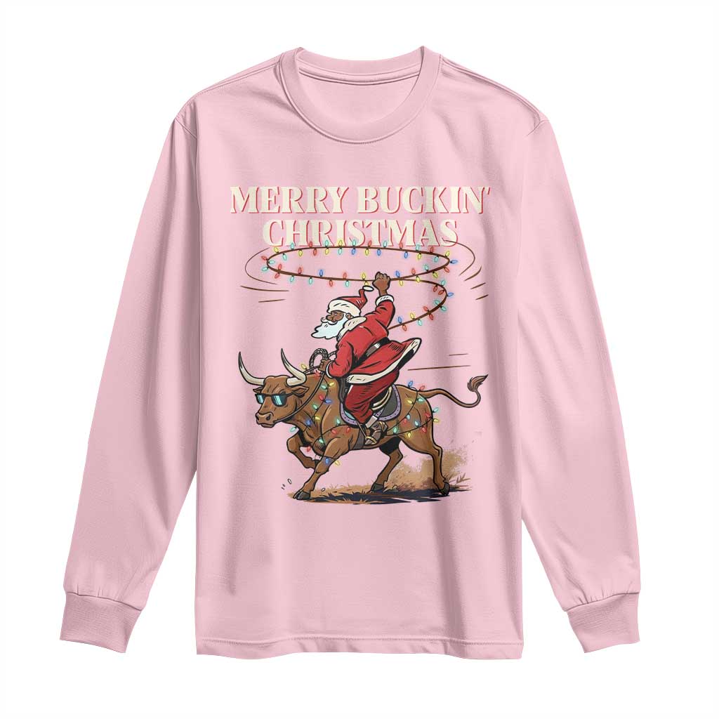 Merry Buckin Christmas Long Sleeve Shirt Black Santa Western Rodeo Gift - Wonder Print Shop