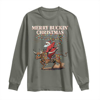 Merry Buckin Christmas Long Sleeve Shirt Black Santa Western Rodeo Gift - Wonder Print Shop