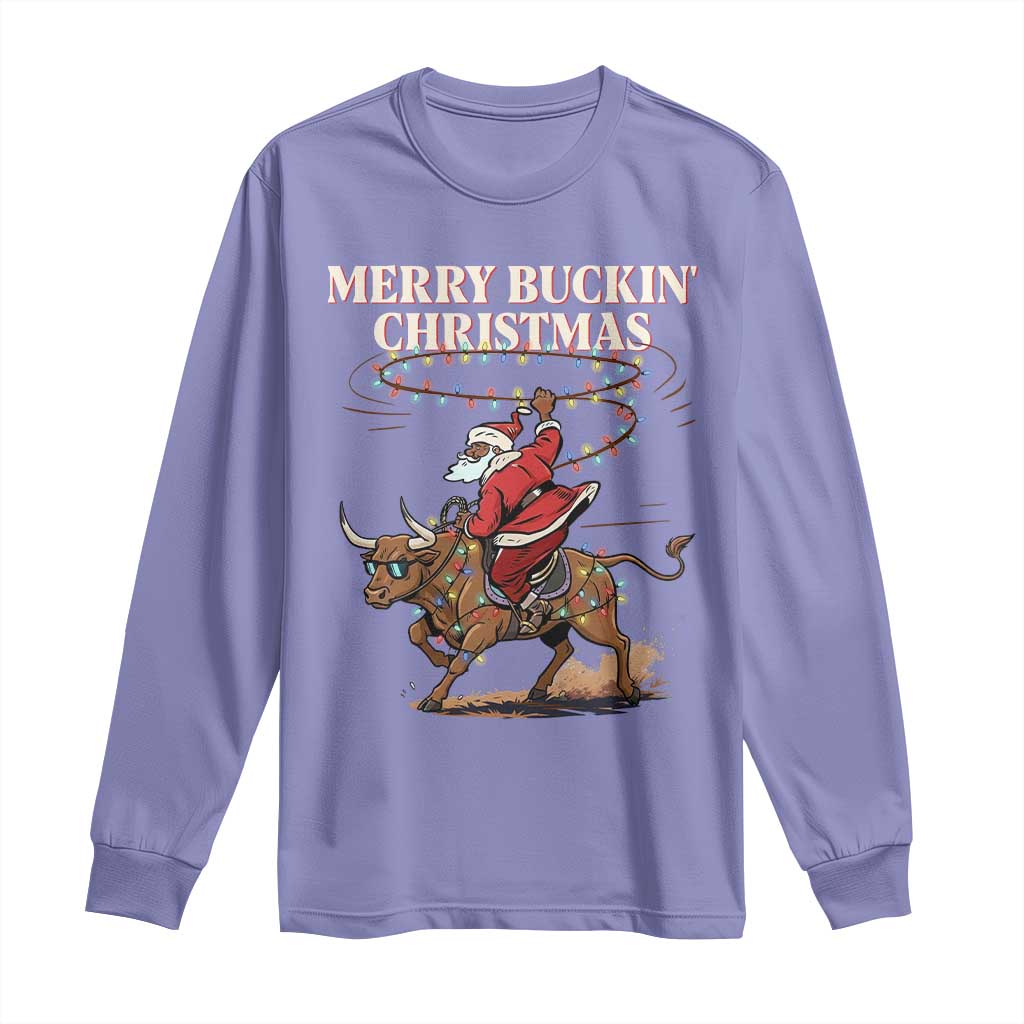 Merry Buckin Christmas Long Sleeve Shirt Black Santa Western Rodeo Gift - Wonder Print Shop