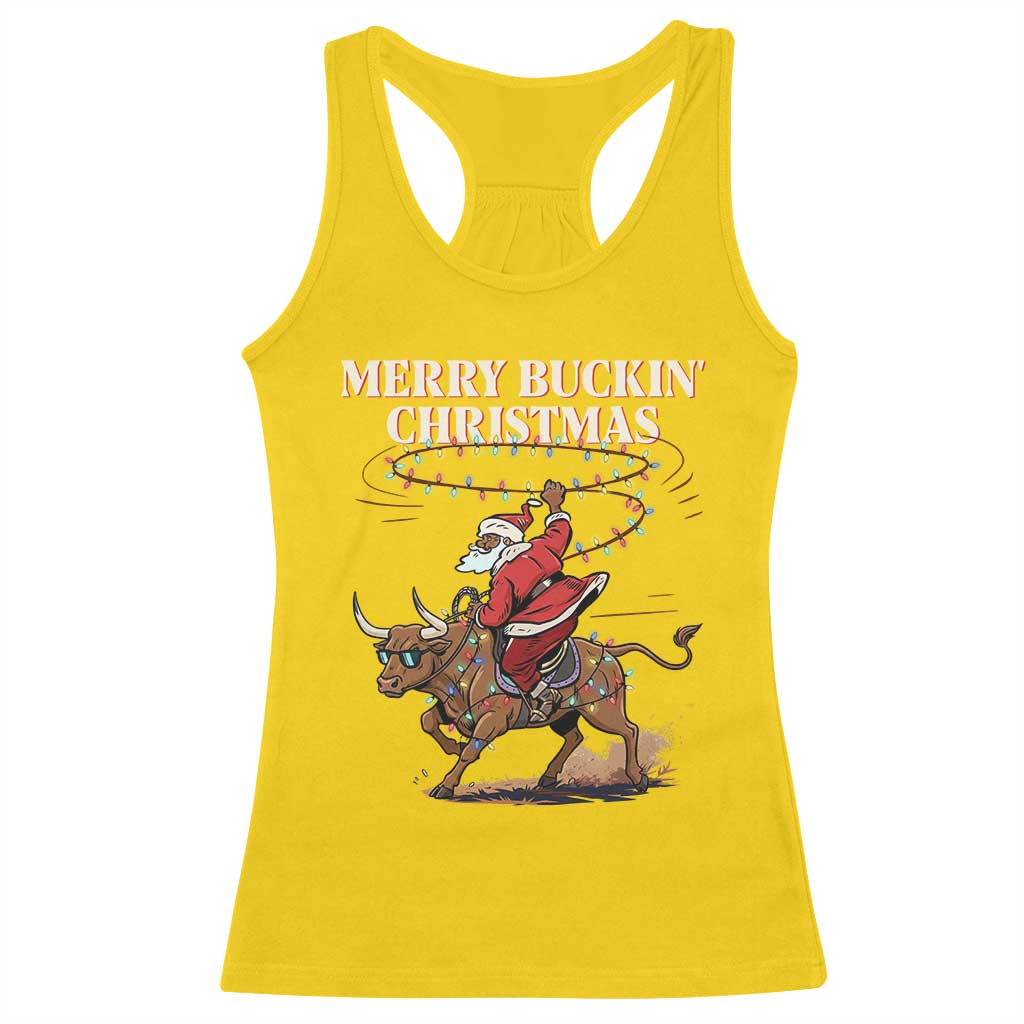 Merry Buckin Christmas Racerback Tank Top Black Santa Western Rodeo Gift - Wonder Print Shop
