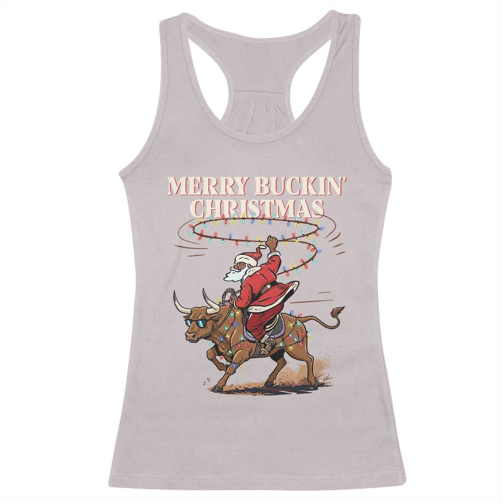 Merry Buckin Christmas Racerback Tank Top Black Santa Western Rodeo Gift - Wonder Print Shop