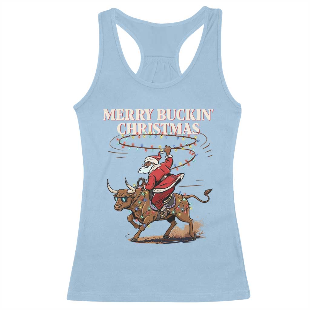Merry Buckin Christmas Racerback Tank Top Black Santa Western Rodeo Gift - Wonder Print Shop