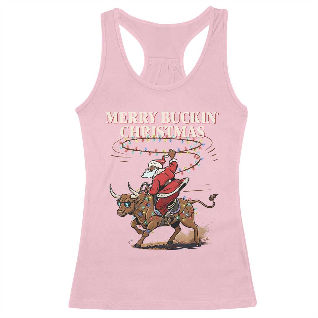 Merry Buckin Christmas Racerback Tank Top Black Santa Western Rodeo Gift - Wonder Print Shop