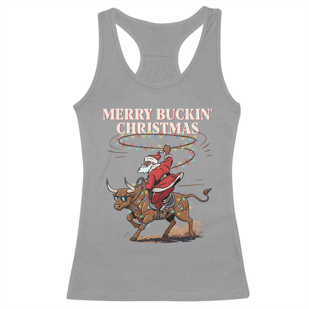 Merry Buckin Christmas Racerback Tank Top Black Santa Western Rodeo Gift - Wonder Print Shop