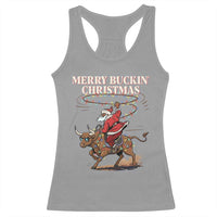 Merry Buckin Christmas Racerback Tank Top Black Santa Western Rodeo Gift - Wonder Print Shop