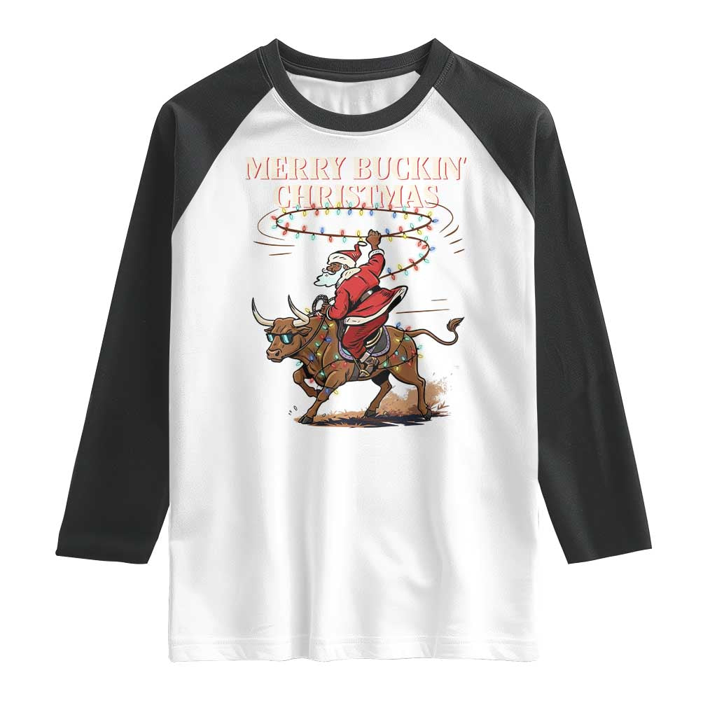 Merry Buckin Christmas Raglan Shirt Black Santa Western Rodeo Gift - Wonder Print Shop