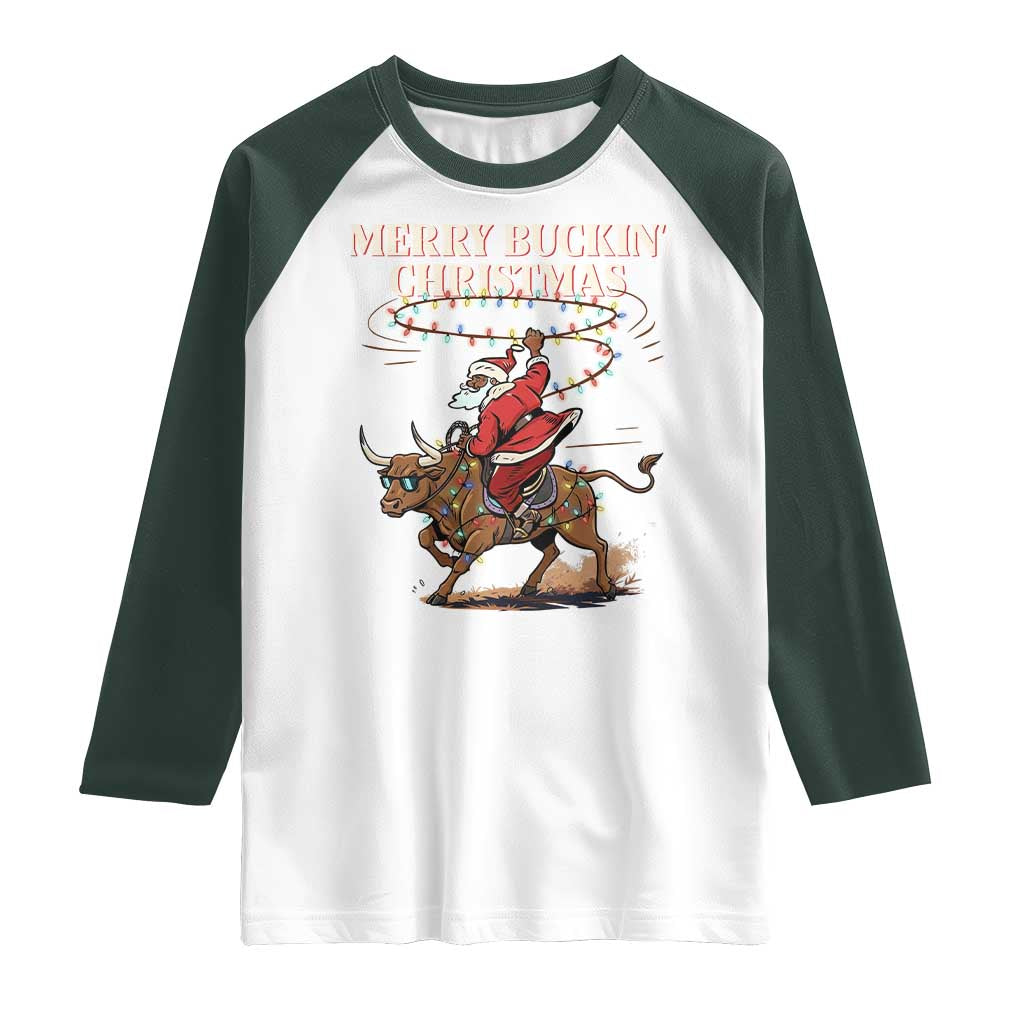 Merry Buckin Christmas Raglan Shirt Black Santa Western Rodeo Gift - Wonder Print Shop