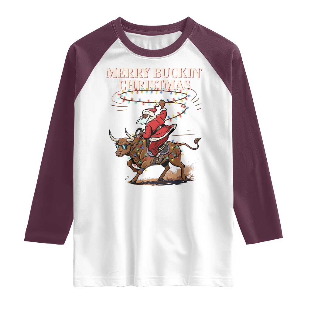 Merry Buckin Christmas Raglan Shirt Black Santa Western Rodeo Gift - Wonder Print Shop
