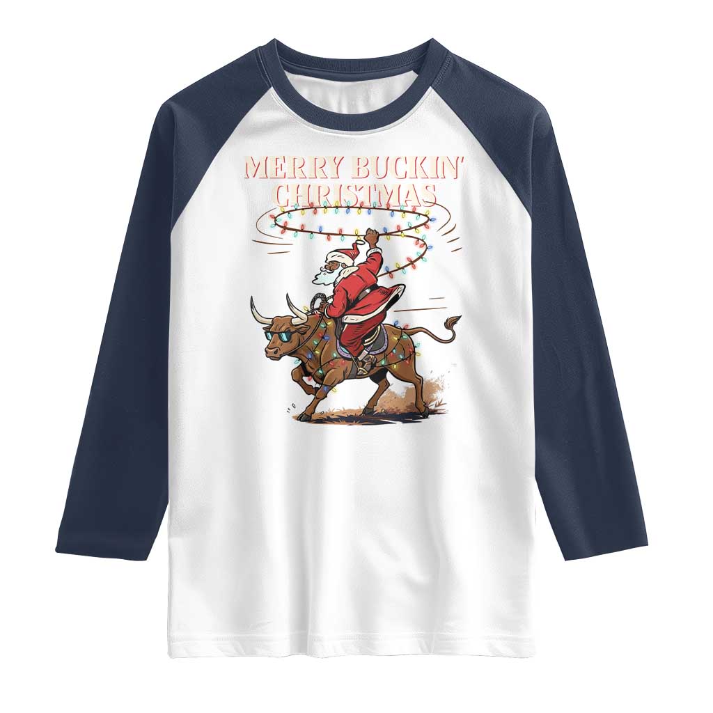 Merry Buckin Christmas Raglan Shirt Black Santa Western Rodeo Gift - Wonder Print Shop