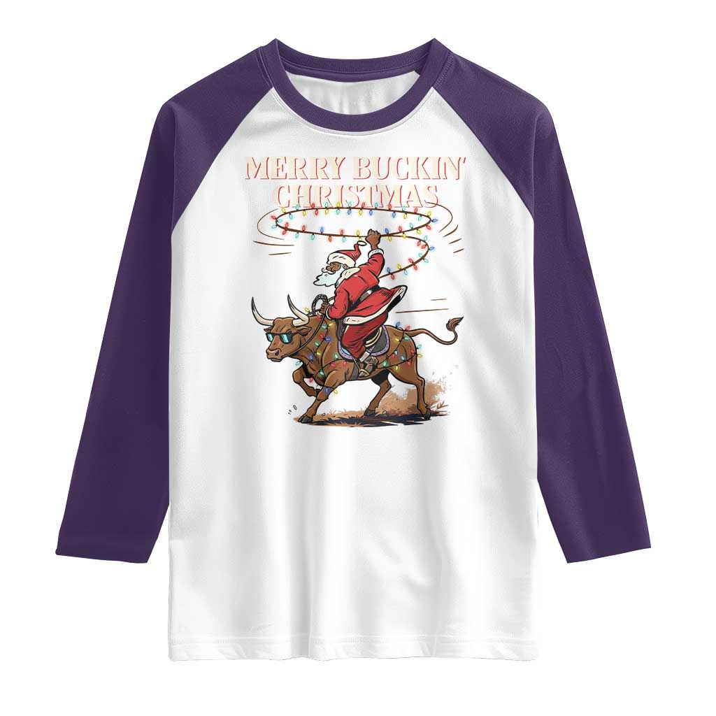 Merry Buckin Christmas Raglan Shirt Black Santa Western Rodeo Gift - Wonder Print Shop
