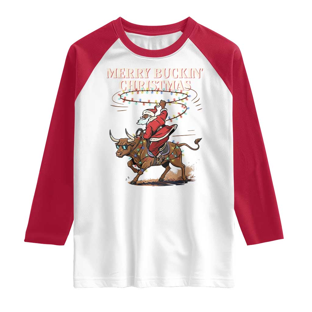 Merry Buckin Christmas Raglan Shirt Black Santa Western Rodeo Gift - Wonder Print Shop