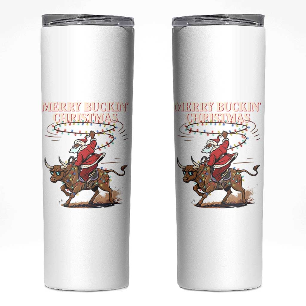 Merry Buckin Christmas Skinny Tumbler Black Santa Western Rodeo Gift - Wonder Print Shop
