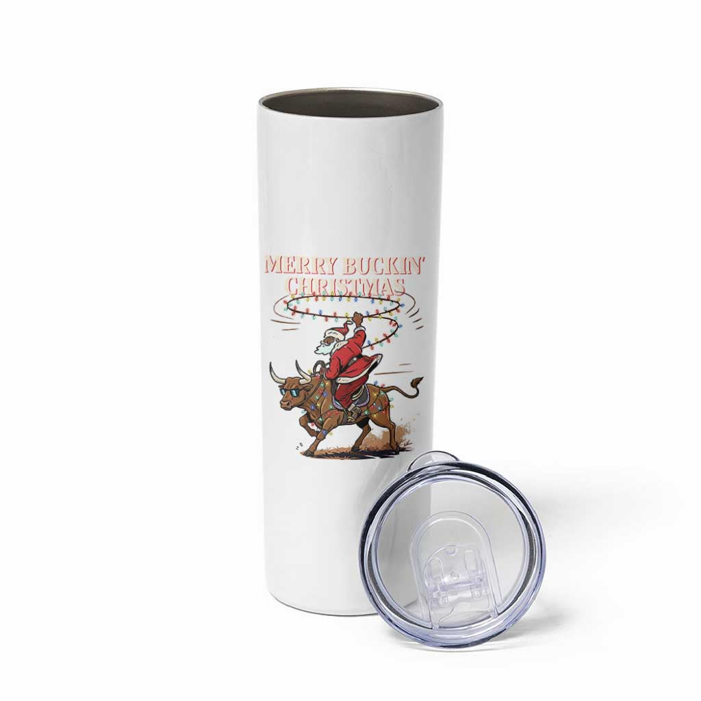 Merry Buckin Christmas Skinny Tumbler Black Santa Western Rodeo Gift - Wonder Print Shop