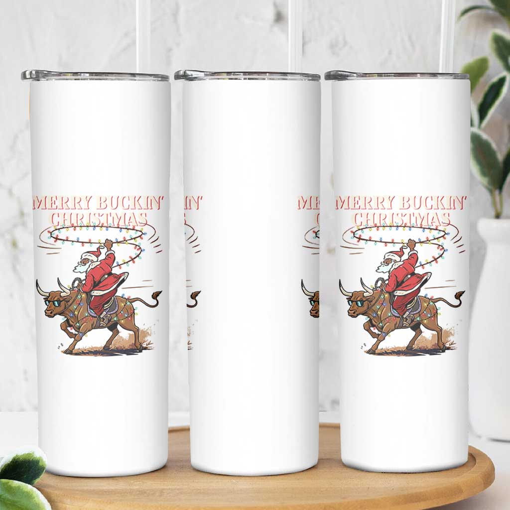 Merry Buckin Christmas Skinny Tumbler Black Santa Western Rodeo Gift - Wonder Print Shop