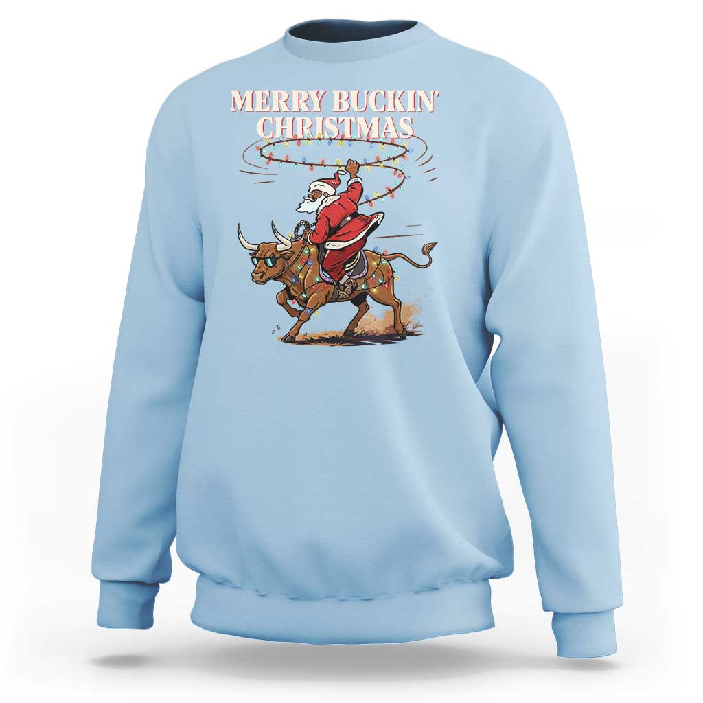 Merry Buckin Christmas Sweatshirt Black Santa Western Rodeo Gift - Wonder Print Shop