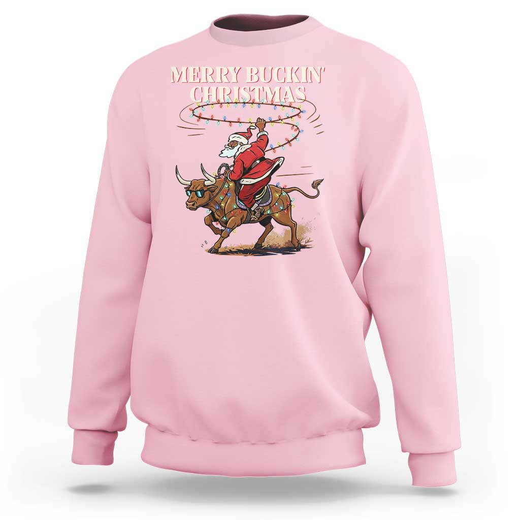 Merry Buckin Christmas Sweatshirt Black Santa Western Rodeo Gift - Wonder Print Shop