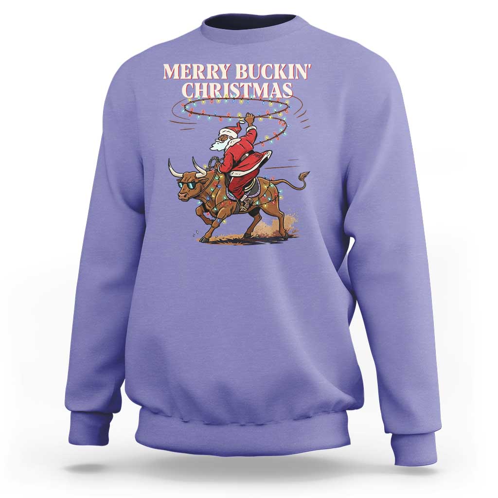 Merry Buckin Christmas Sweatshirt Black Santa Western Rodeo Gift - Wonder Print Shop