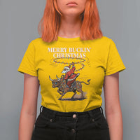 Merry Buckin Christmas T Shirt For Women Black Santa Western Rodeo Gift - Wonder Print Shop