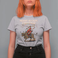 Merry Buckin Christmas T Shirt For Women Black Santa Western Rodeo Gift - Wonder Print Shop
