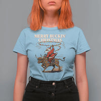 Merry Buckin Christmas T Shirt For Women Black Santa Western Rodeo Gift - Wonder Print Shop